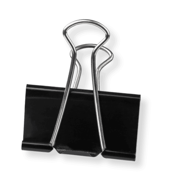 Binder clip used by Our Team for organizing papers and files efficiently.